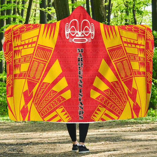 Marquesas Islands Hooded Blanket - Polynesian Tattoo Flag
