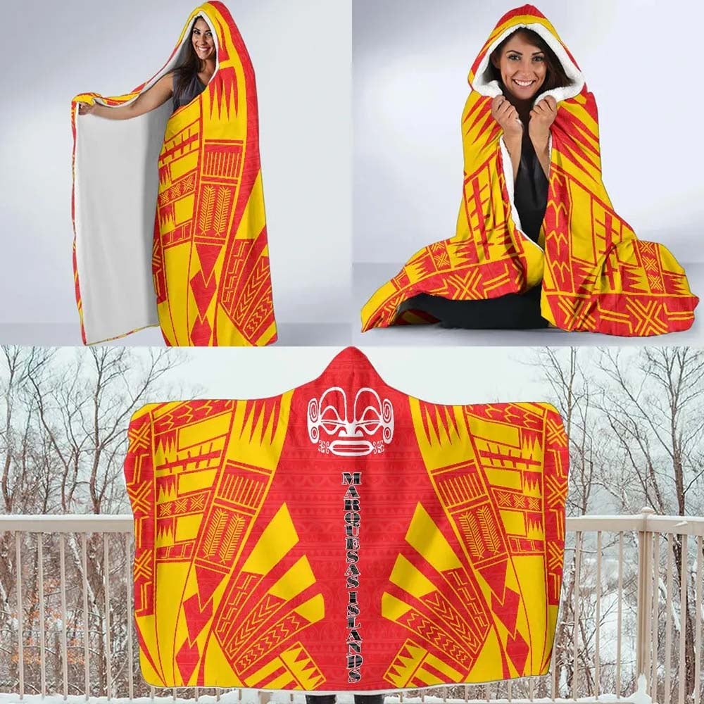 Marquesas Islands Hooded Blanket - Polynesian Tattoo Flag