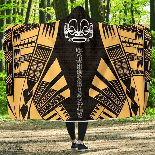 Marquesas Islands Hooded Blanket - Polynesian Tattoo Gold