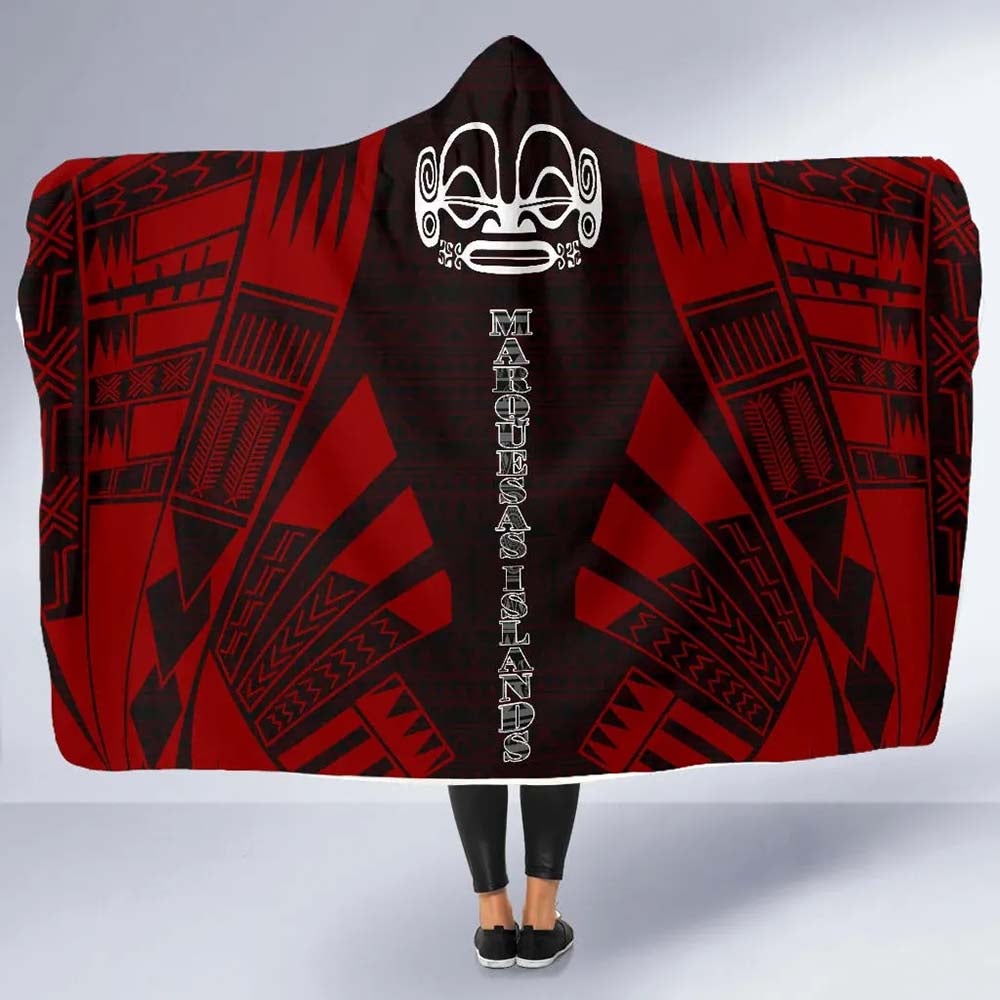 Marquesas Islands Hooded Blanket - Polynesian Tattoo Red