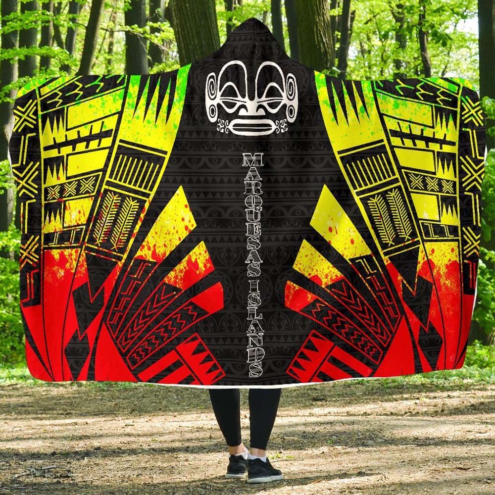 Marquesas Islands Hooded Blanket - Polynesian Tattoo Reggae