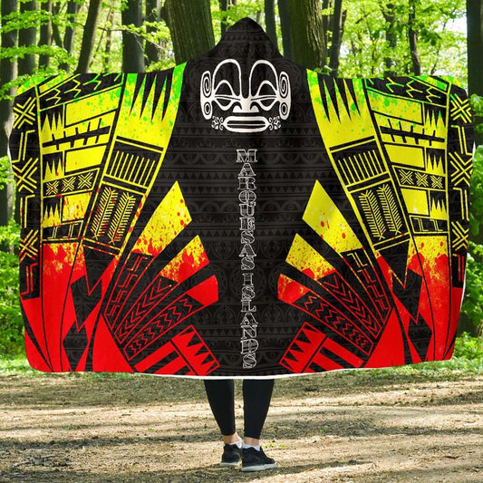 Marquesas Islands Hooded Blanket - Polynesian Tattoo Reggae