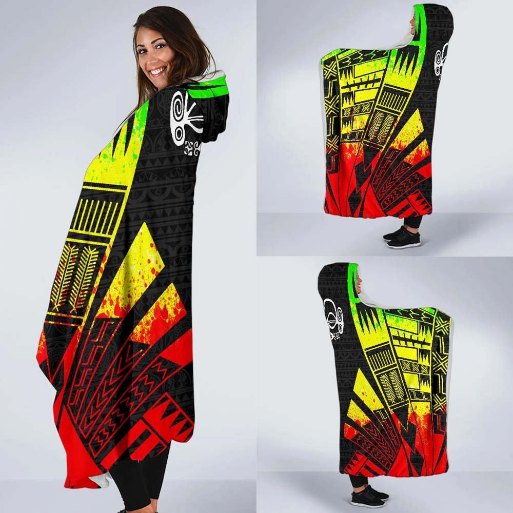 Marquesas Islands Hooded Blanket - Polynesian Tattoo Reggae