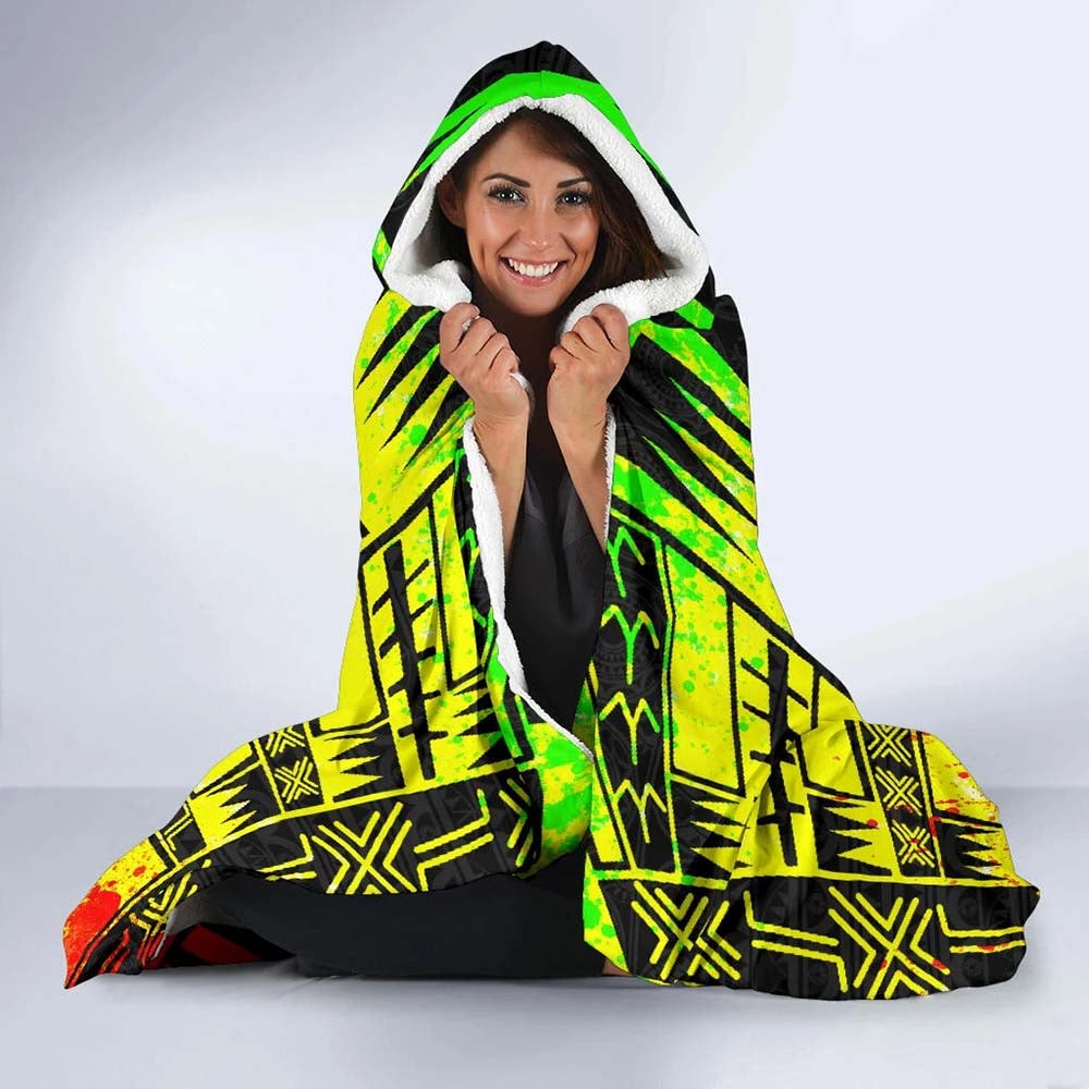 Marquesas Islands Hooded Blanket - Polynesian Tattoo Reggae