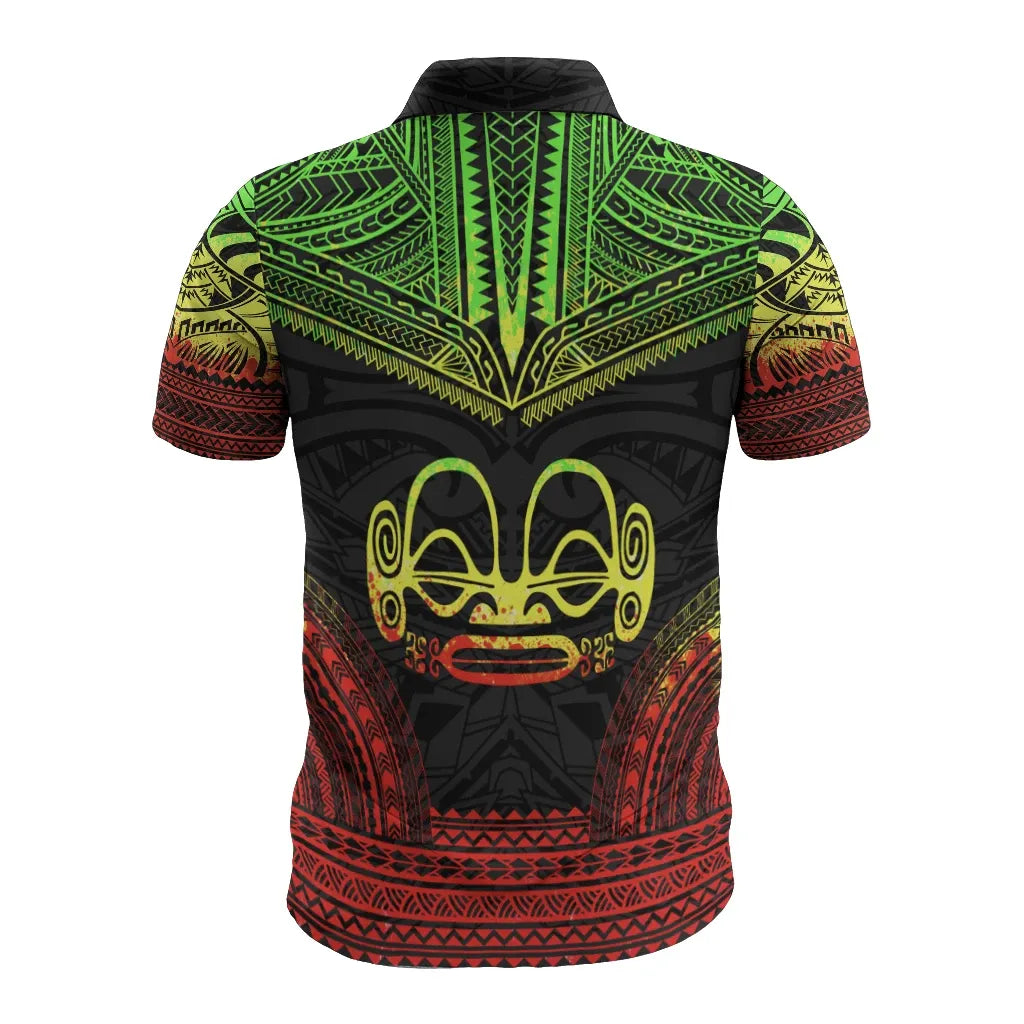 Marquesas Islands Polo Shirt - Marquesas Islands Tiki Face Polynesian Chief Tattoo Reggae Version