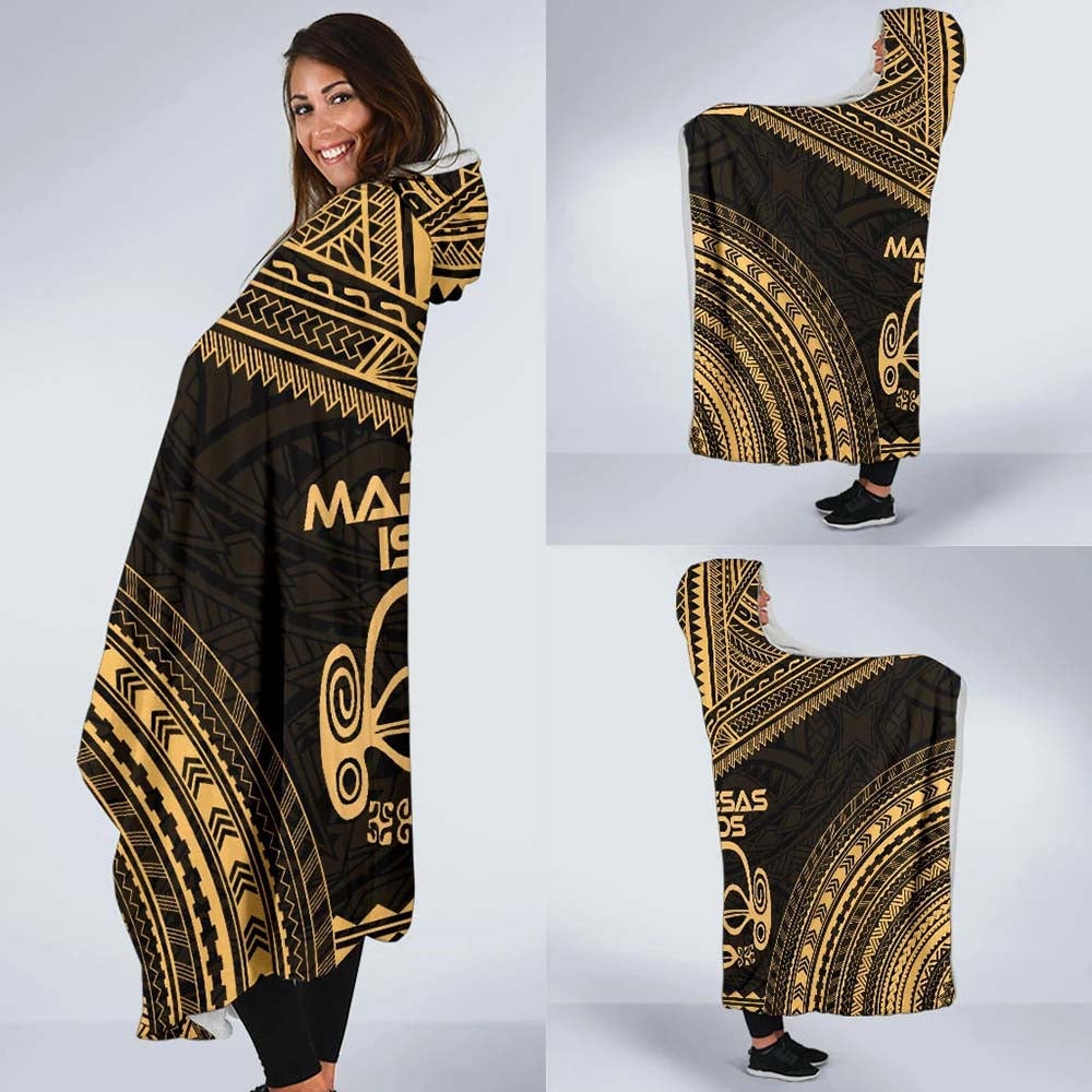 Marquesas Islands Polynesian Chief Hooded Blanket - Gold Version