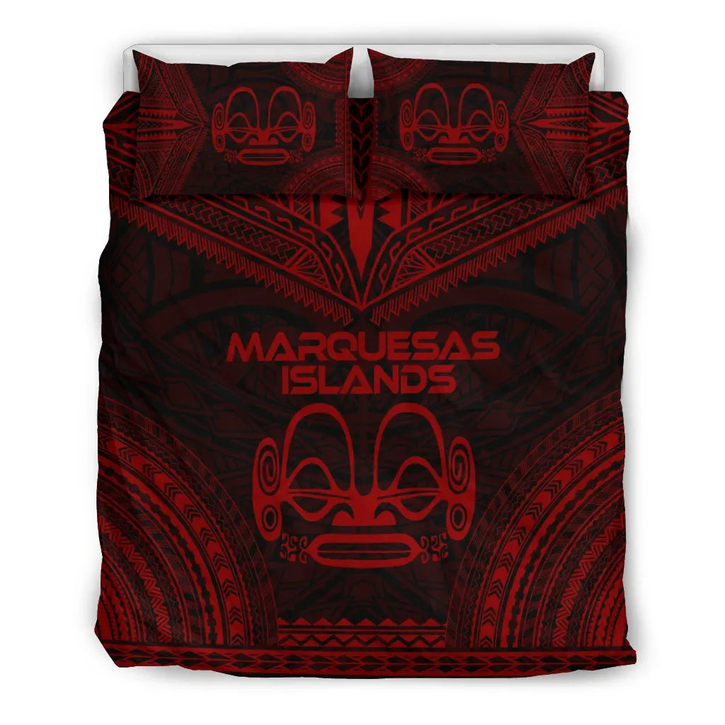 Marquesas Islands Polynesian Chief Duvet Cover Set - Red Version