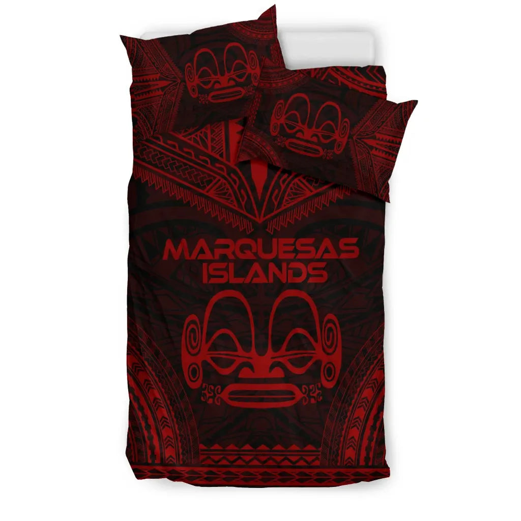 Marquesas Islands Polynesian Chief Duvet Cover Set - Red Version