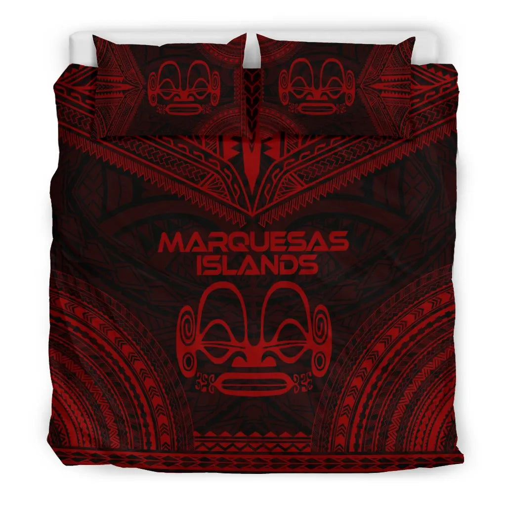 Marquesas Islands Polynesian Chief Duvet Cover Set - Red Version