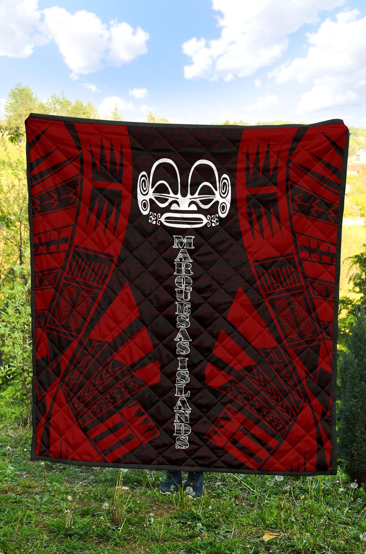 Marquesas Islands Premium Quilt - Marquesas Islands Tiki Face Polynesian Red Tattoo