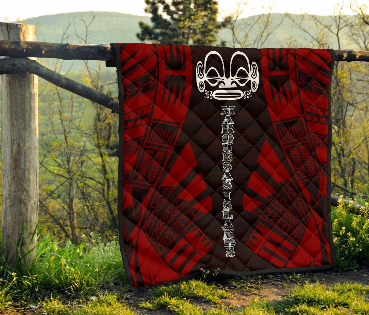 Marquesas Islands Premium Quilt - Marquesas Islands Tiki Face Polynesian Red Tattoo