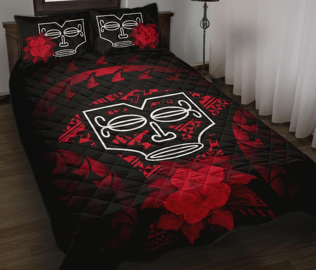 Marquesas Islands Polynesian Quilt Bed Set Hibiscus Red