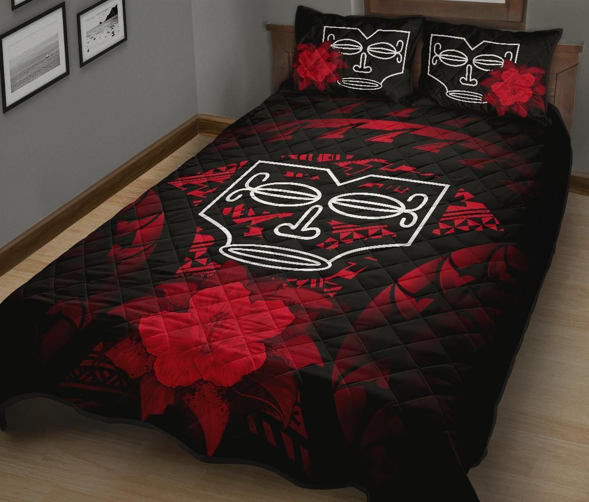Marquesas Islands Polynesian Quilt Bed Set Hibiscus Red
