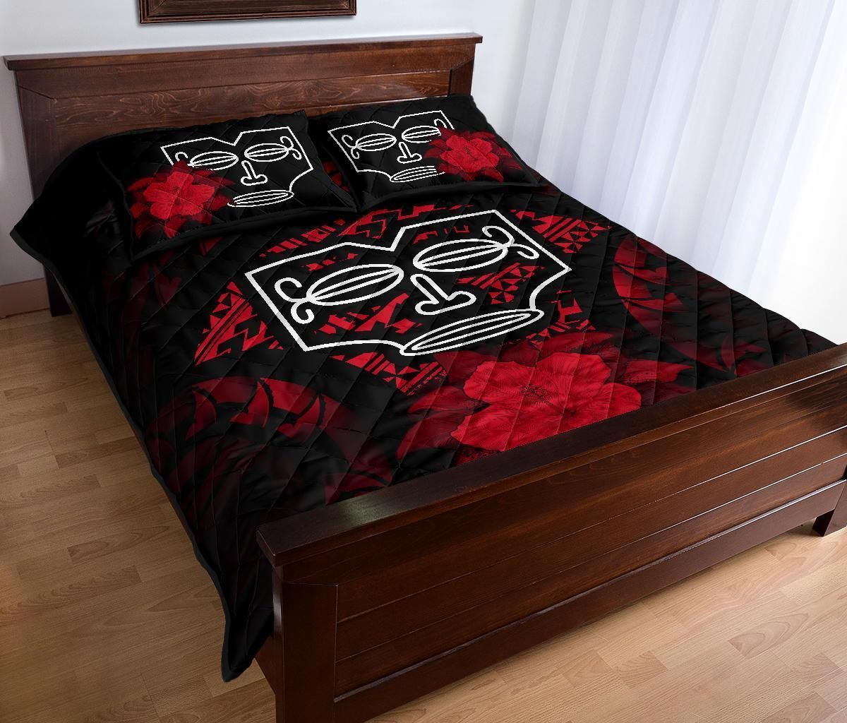 Marquesas Islands Polynesian Quilt Bed Set Hibiscus Red
