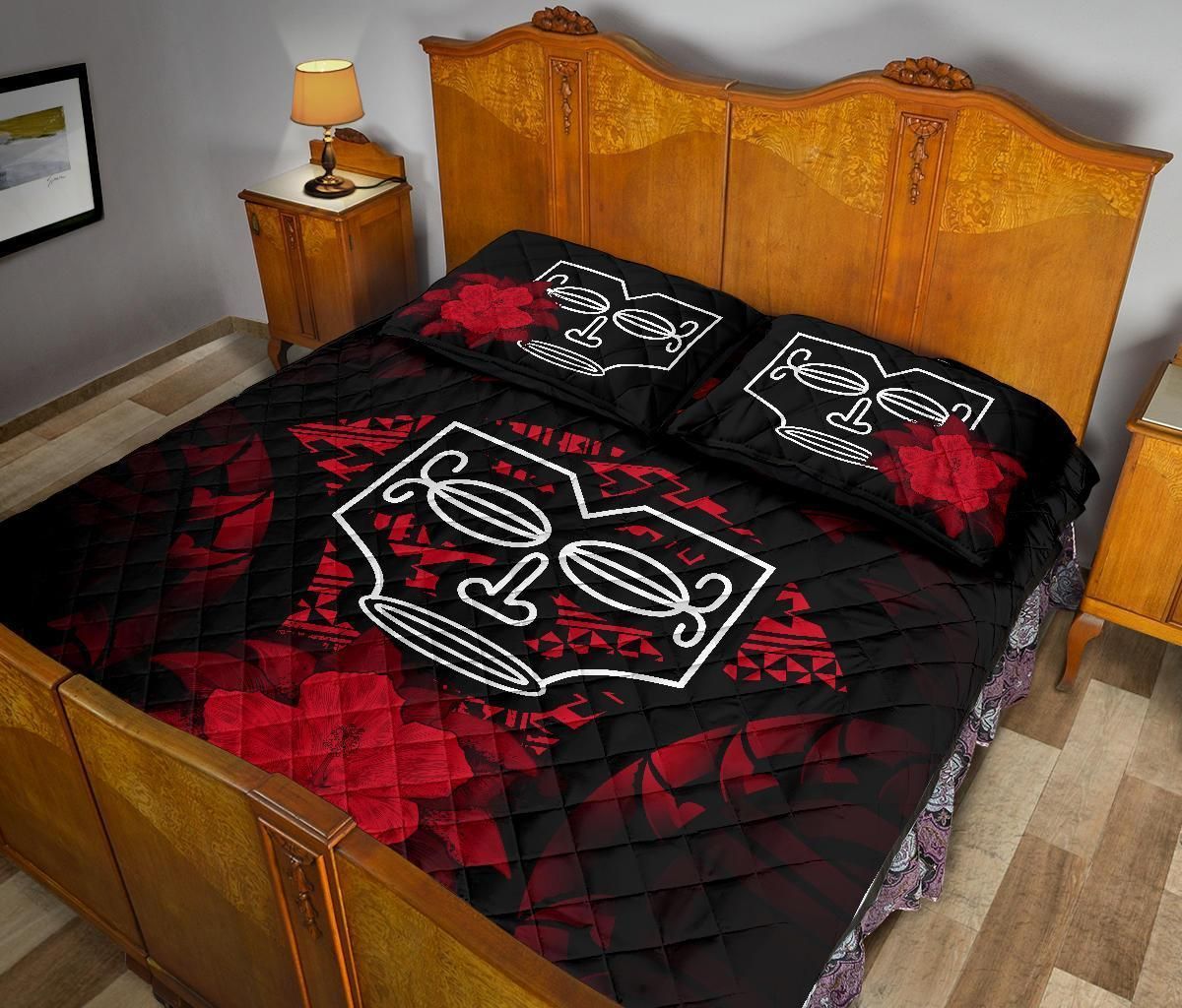 Marquesas Islands Polynesian Quilt Bed Set Hibiscus Red