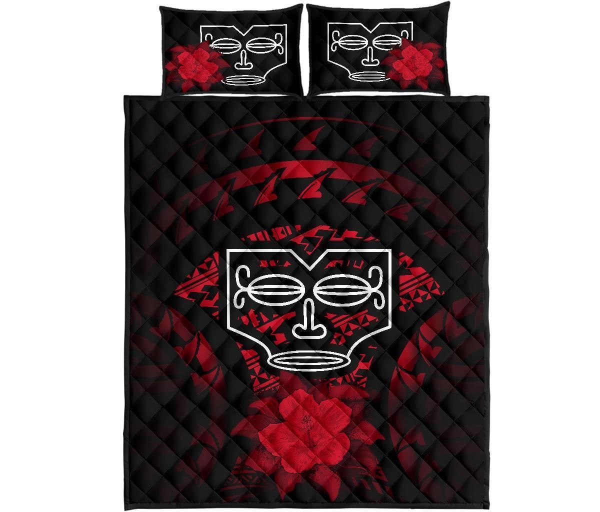 Marquesas Islands Polynesian Quilt Bed Set Hibiscus Red