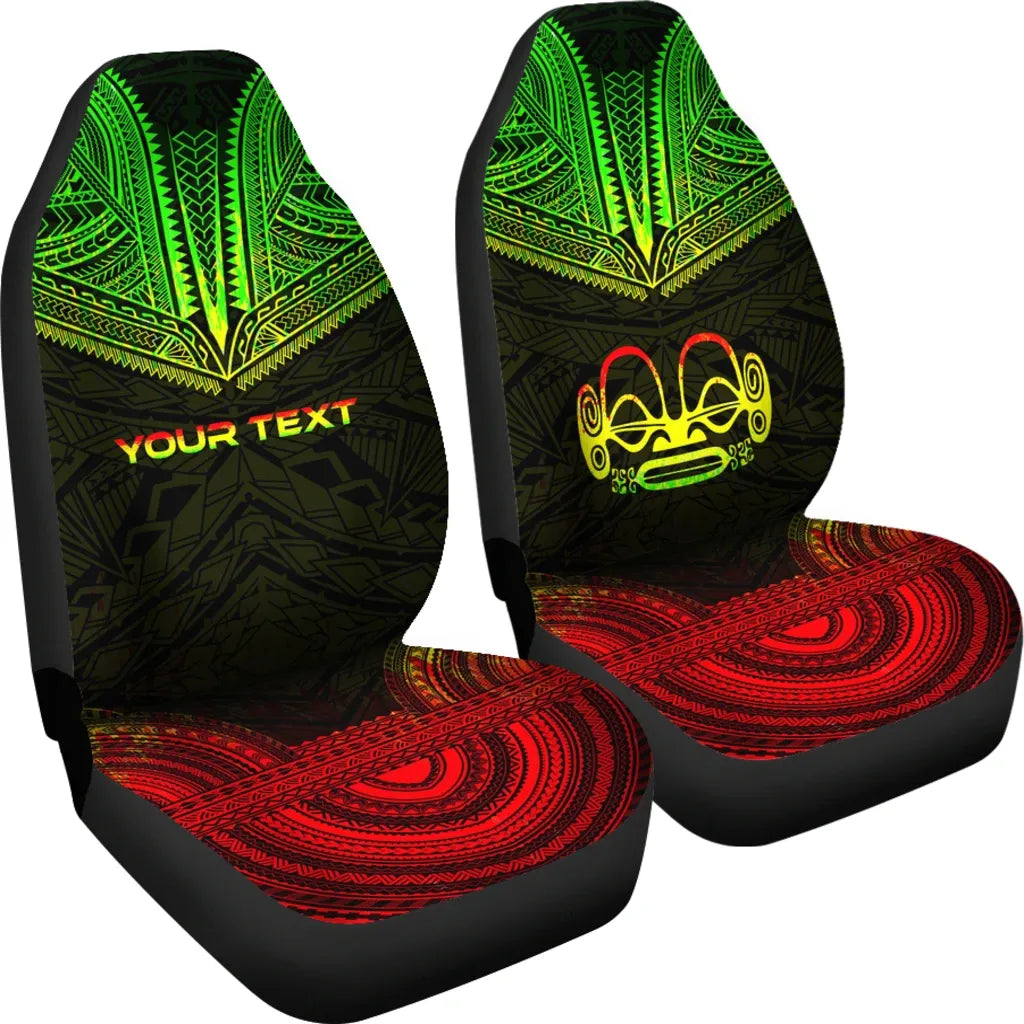Marquesas Islands Custom Personalised Car Seat Cover - Tiki Face Polynesian Chief Tattoo Reggae Version
