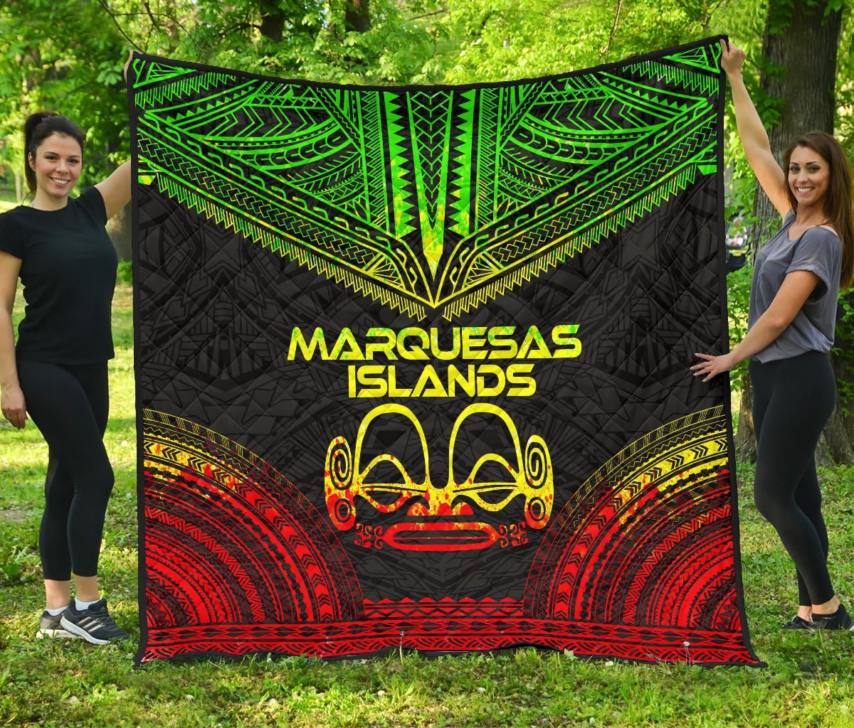 Marquesas Islands Premium Quilt - Marquesas Islands Tiki Face Polynesian Chief Reggae Version