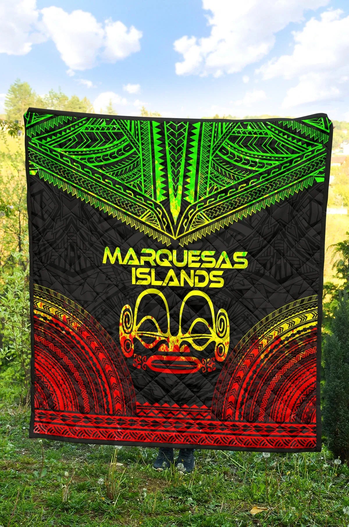 Marquesas Islands Premium Quilt - Marquesas Islands Tiki Face Polynesian Chief Reggae Version