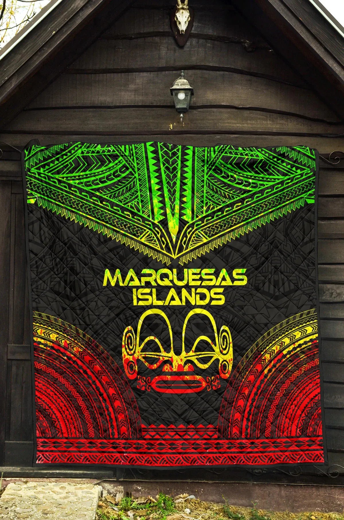 Marquesas Islands Premium Quilt - Marquesas Islands Tiki Face Polynesian Chief Reggae Version