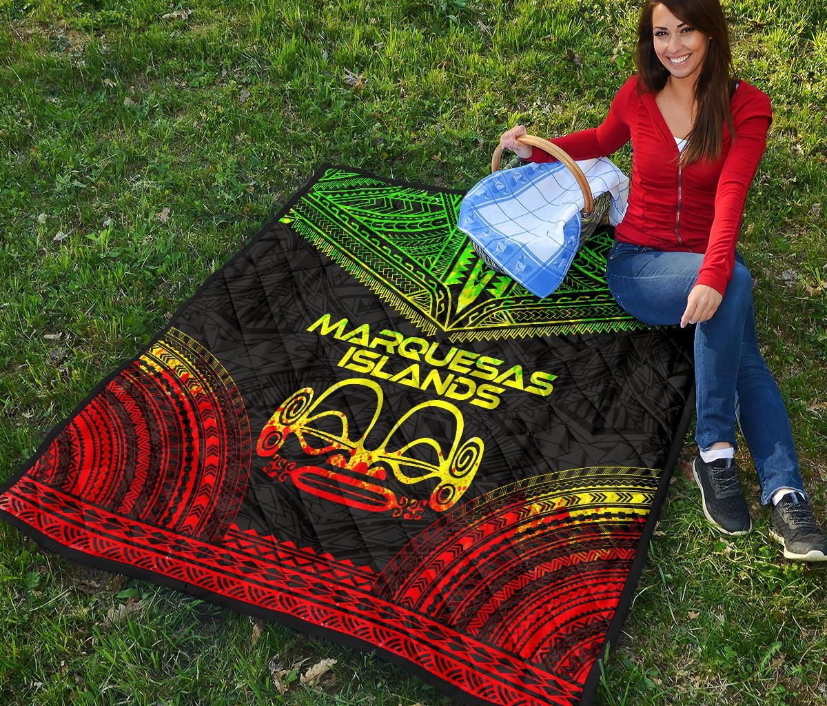 Marquesas Islands Premium Quilt - Marquesas Islands Tiki Face Polynesian Chief Reggae Version