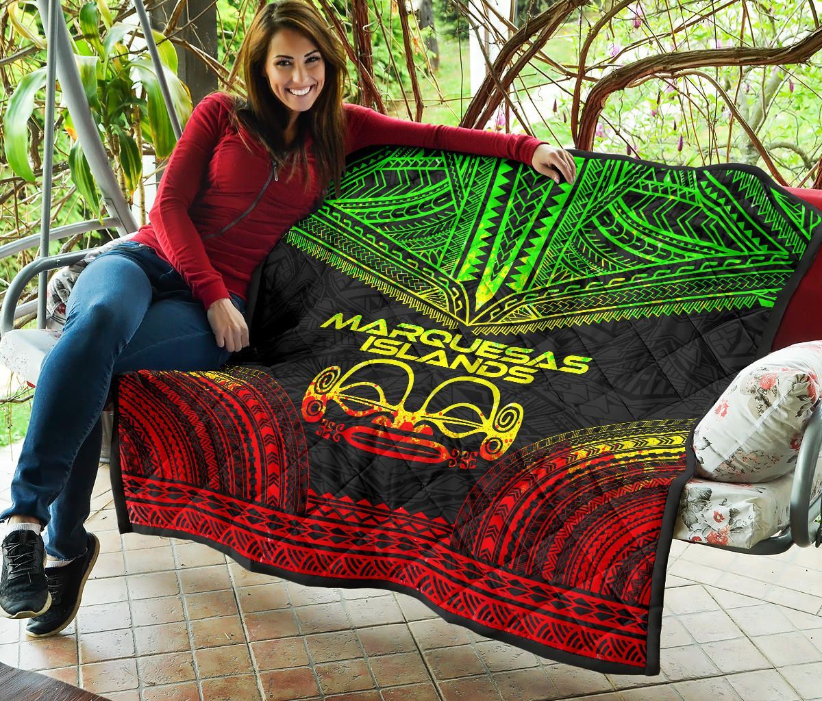 Marquesas Islands Premium Quilt - Marquesas Islands Tiki Face Polynesian Chief Reggae Version