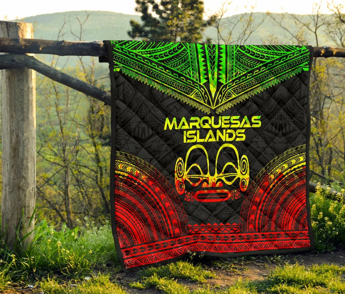 Marquesas Islands Premium Quilt - Marquesas Islands Tiki Face Polynesian Chief Reggae Version