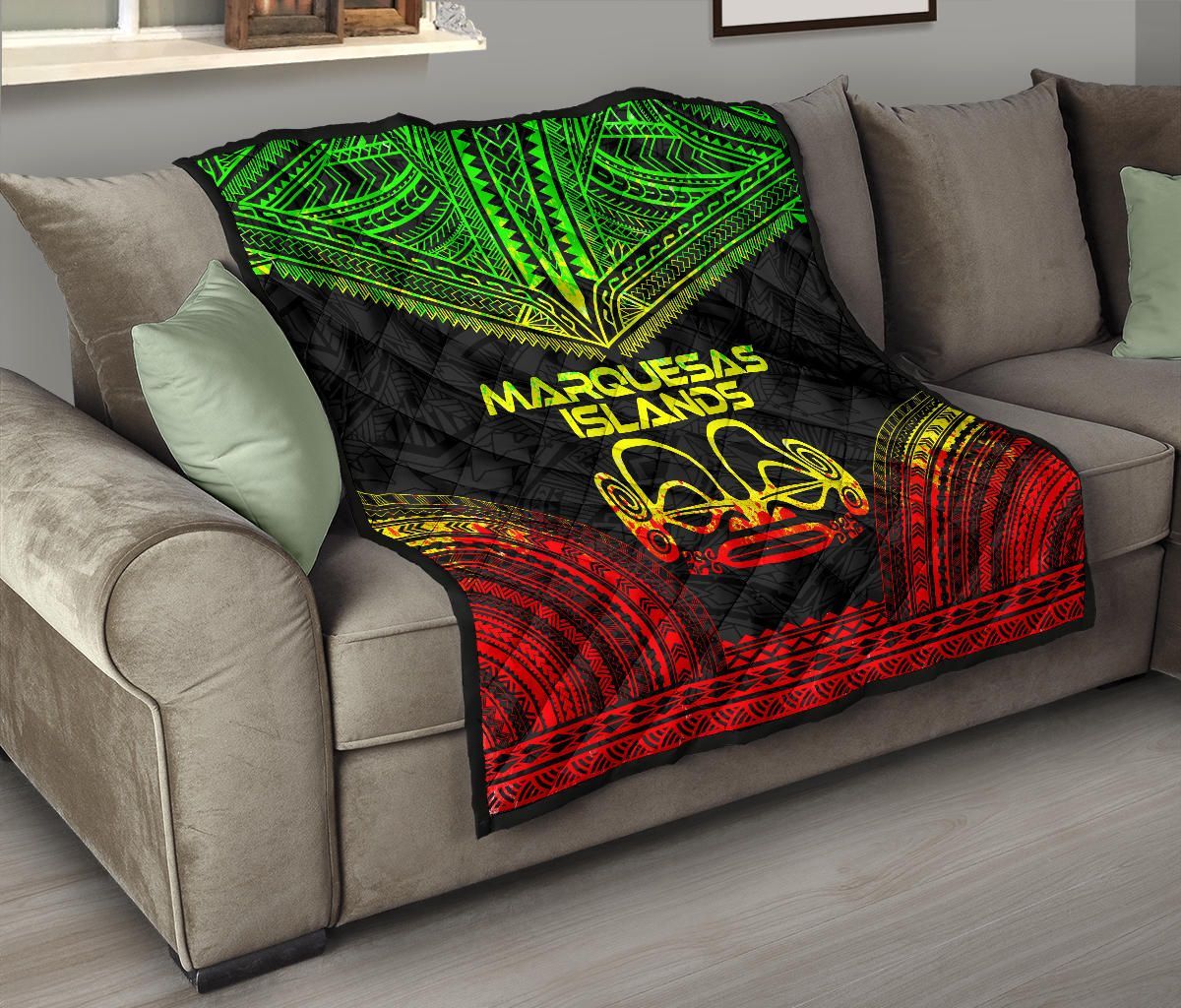 Marquesas Islands Premium Quilt - Marquesas Islands Tiki Face Polynesian Chief Reggae Version