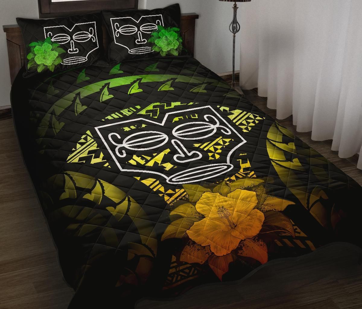 Marquesas Islands Polynesian Quilt Bed Set Hibiscus Reggae