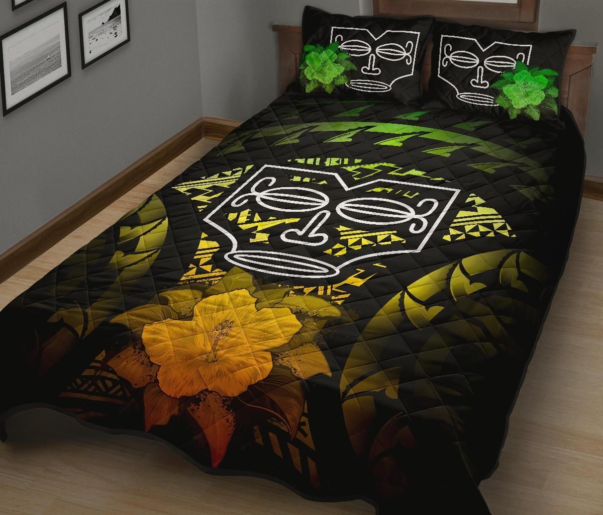 Marquesas Islands Polynesian Quilt Bed Set Hibiscus Reggae