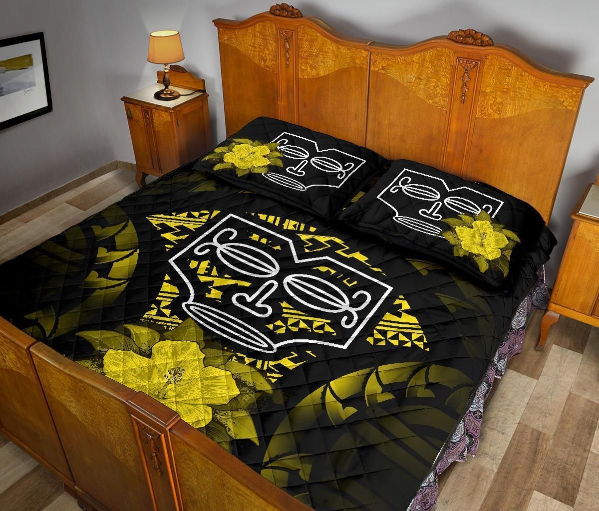 Marquesas Islands Polynesian Quilt Bed Set Hibiscus Yellow