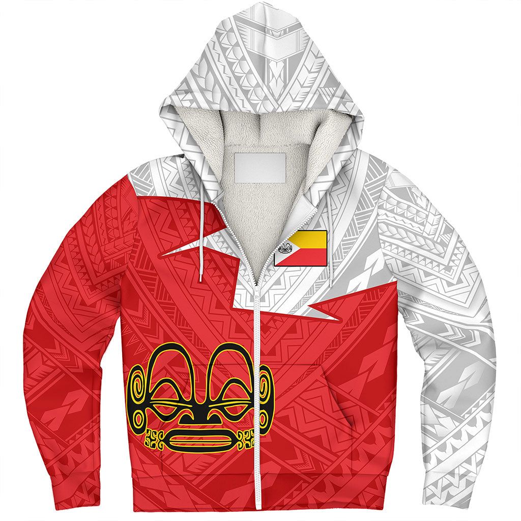 Marquesas Islands Sherpa Hoodie Polynesian Tattoo Flag And Coat Of Arms