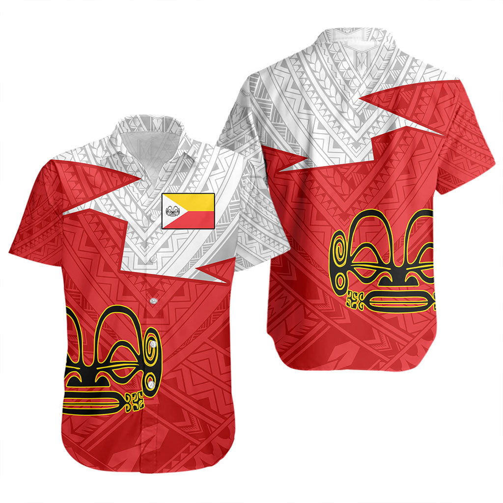 Marquesas Islands Short Sleeve Shirt Polynesian Tattoo Flag And Coat Of Arms