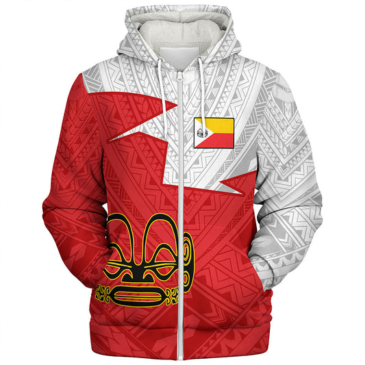 Marquesas Islands Sherpa Hoodie Polynesian Tattoo Flag And Coat Of Arms