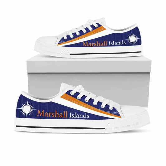 Marshall Islands Flag Low Top Canvas Shoes - Flag With Patterns