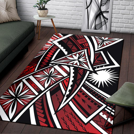 Marshall Islands Area Rug - Tribal Flower Special Pattern Red Color