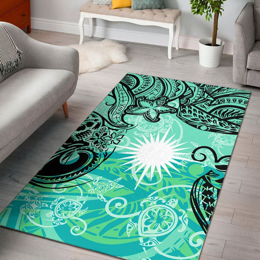 Marshall Islands Area Rug - Vintage Floral Pattern Green Color