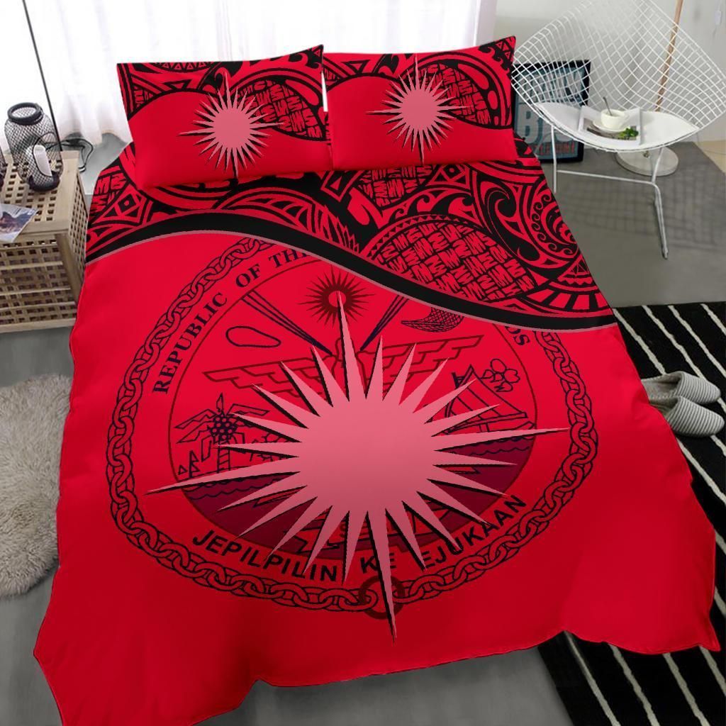 Marshall Islands Duvet Cover Set - Marshall Islands Coat Of Arms & Flag Red