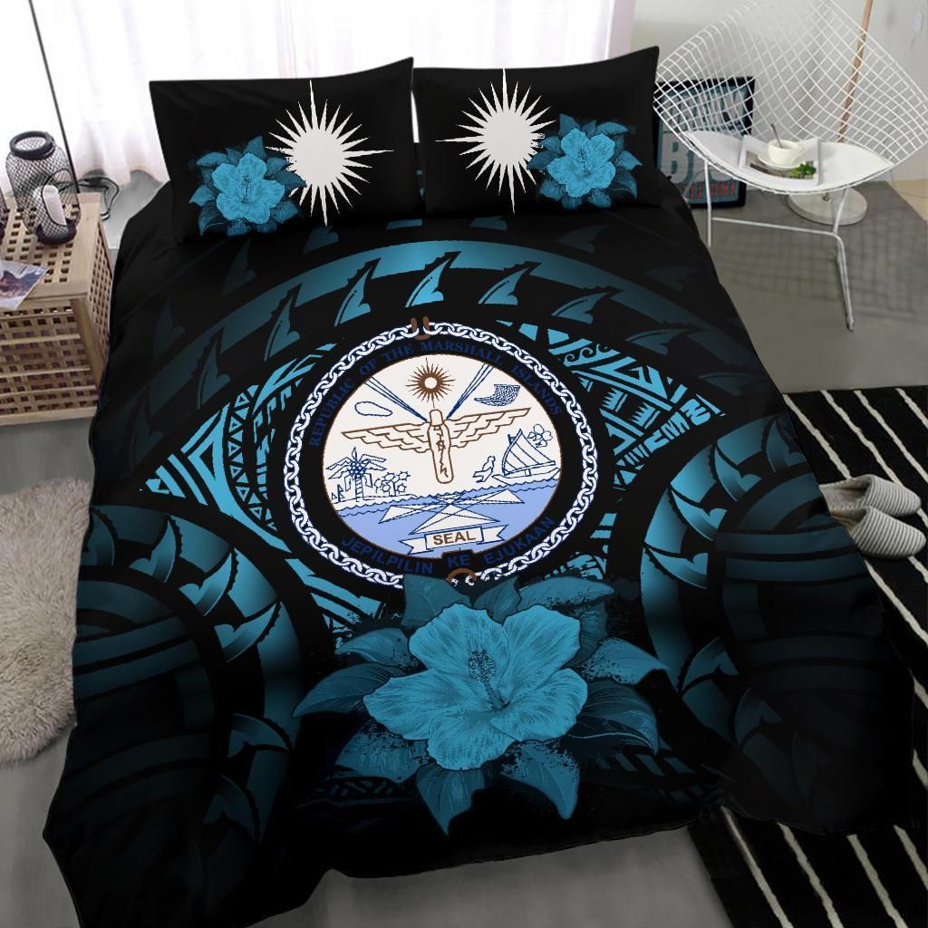 Marshall Islands Duvet Cover Set - Marshall Islands Seal & Blue Hibiscus