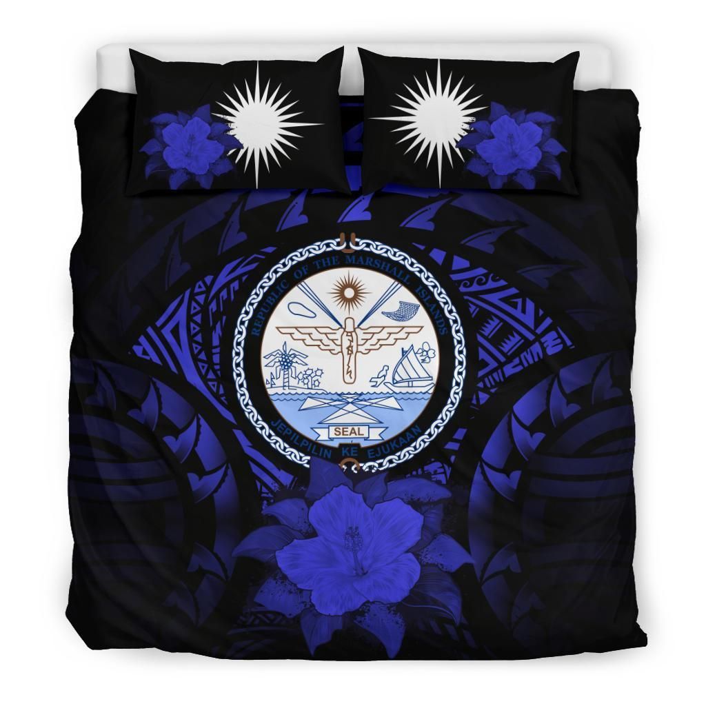 Marshall Islands Duvet Cover Set - Marshall Islands Seal & Dark Blue Hibiscus