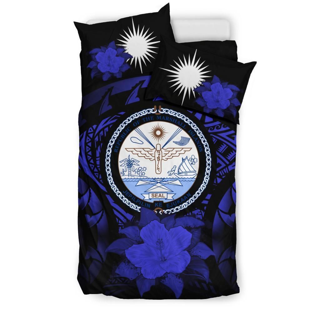 Marshall Islands Duvet Cover Set - Marshall Islands Seal & Dark Blue Hibiscus