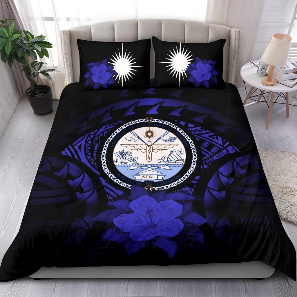 Marshall Islands Duvet Cover Set - Marshall Islands Seal & Dark Blue Hibiscus