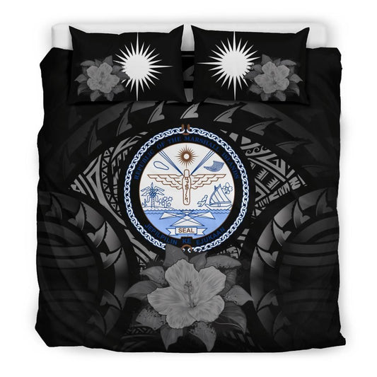 Marshall Islands Duvet Cover Set - Marshall Islands Seal & Gray Hibiscus
