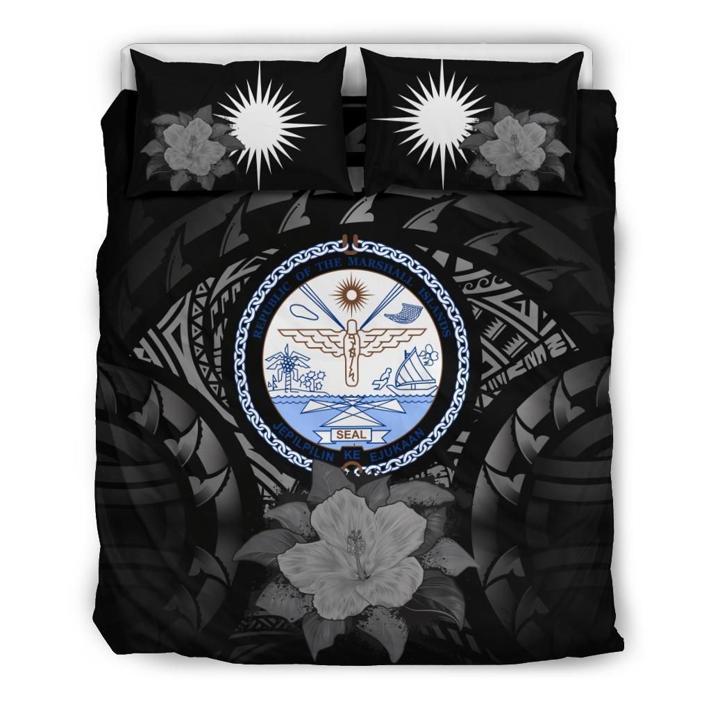 Marshall Islands Duvet Cover Set - Marshall Islands Seal & Gray Hibiscus