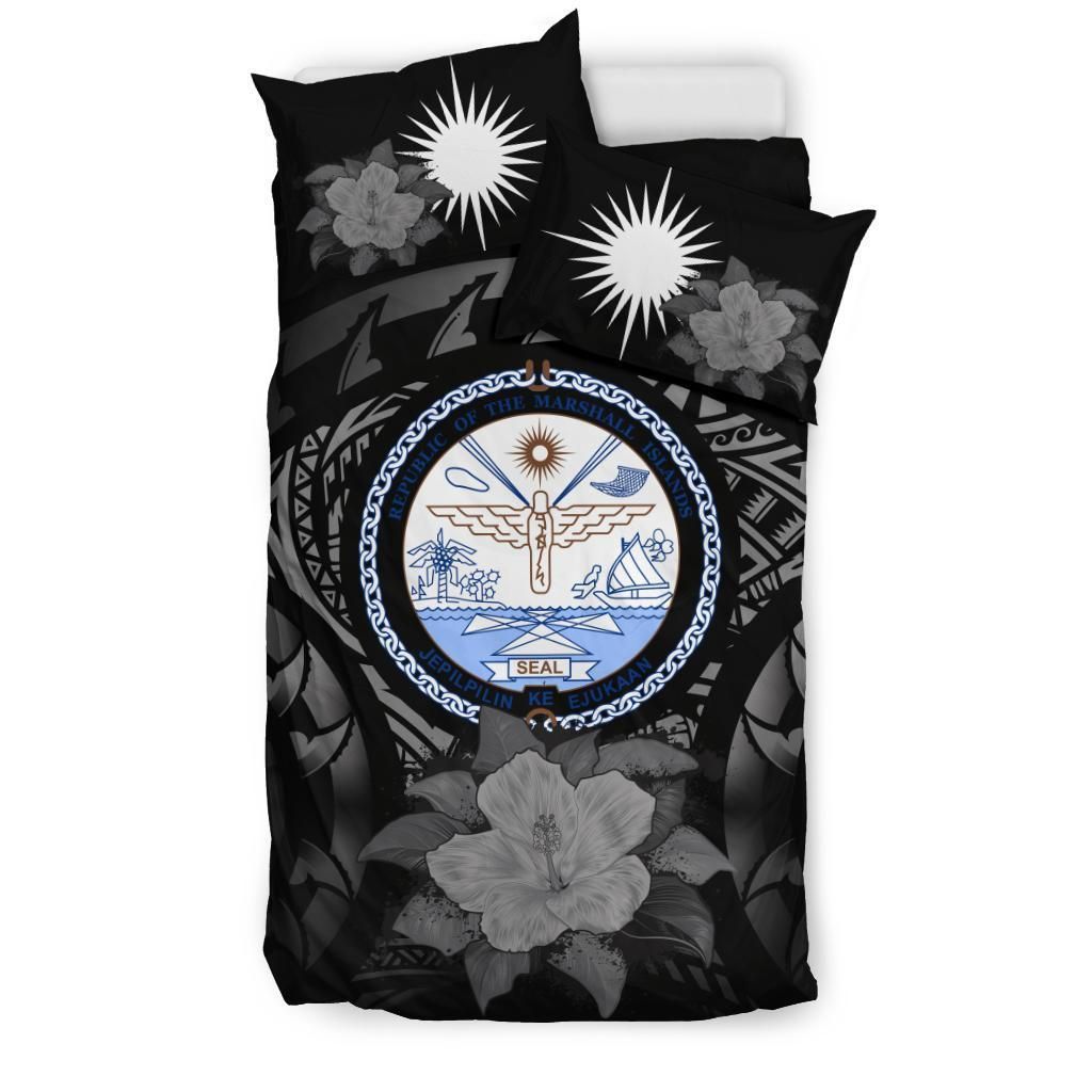 Marshall Islands Duvet Cover Set - Marshall Islands Seal & Gray Hibiscus