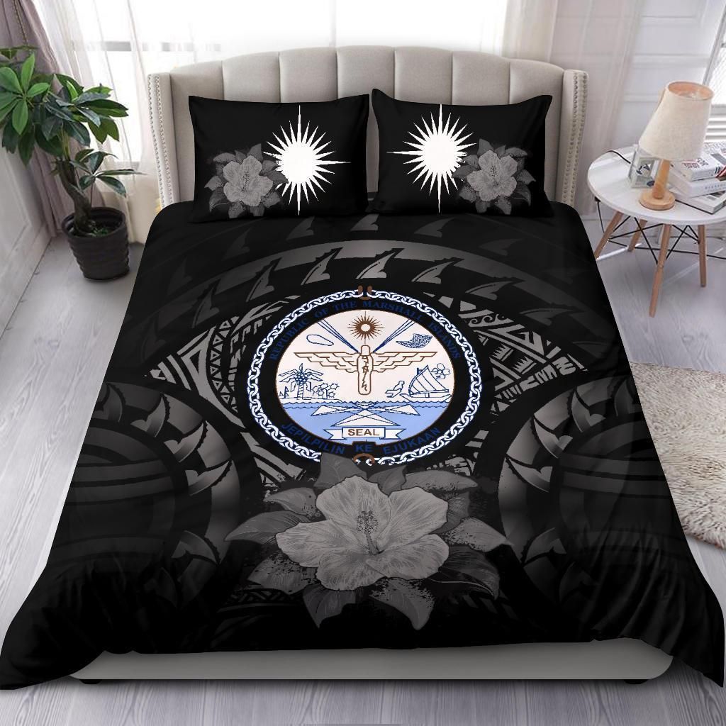 Marshall Islands Duvet Cover Set - Marshall Islands Seal & Gray Hibiscus