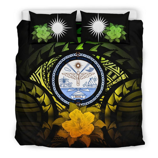 Marshall Islands Duvet Cover Set - Marshall Islands Seal & Reggae Hibiscus