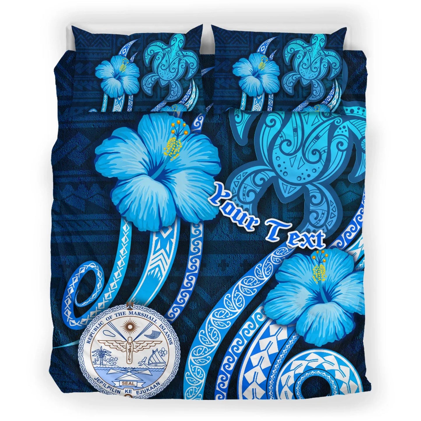 Marshall Islands Personalised Bedding Set - Turtle And Tribal Tattoo Of Polynesian
