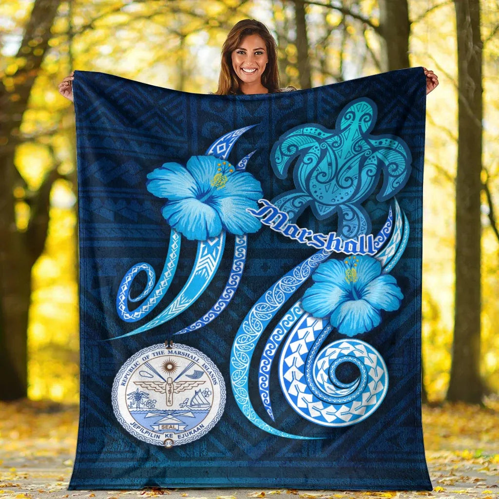 Marshall Islands Premium Blanket - Turtle and Tribal Tattoo Of Polynesian