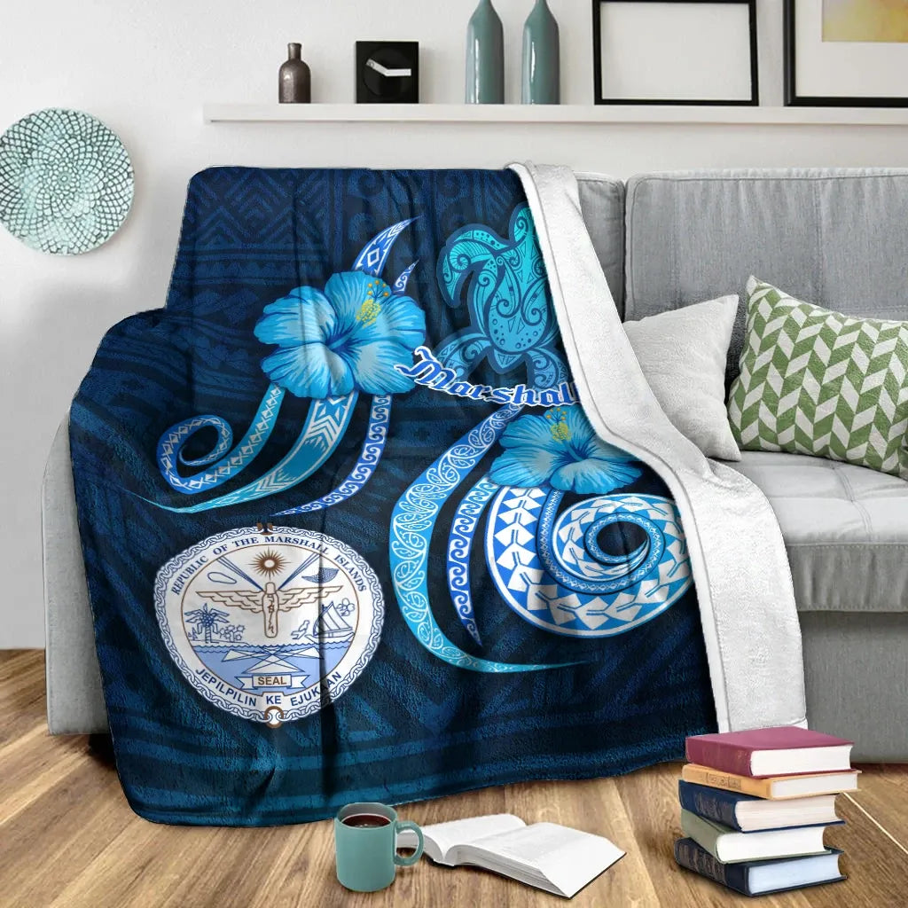 Marshall Islands Premium Blanket - Turtle and Tribal Tattoo Of Polynesian